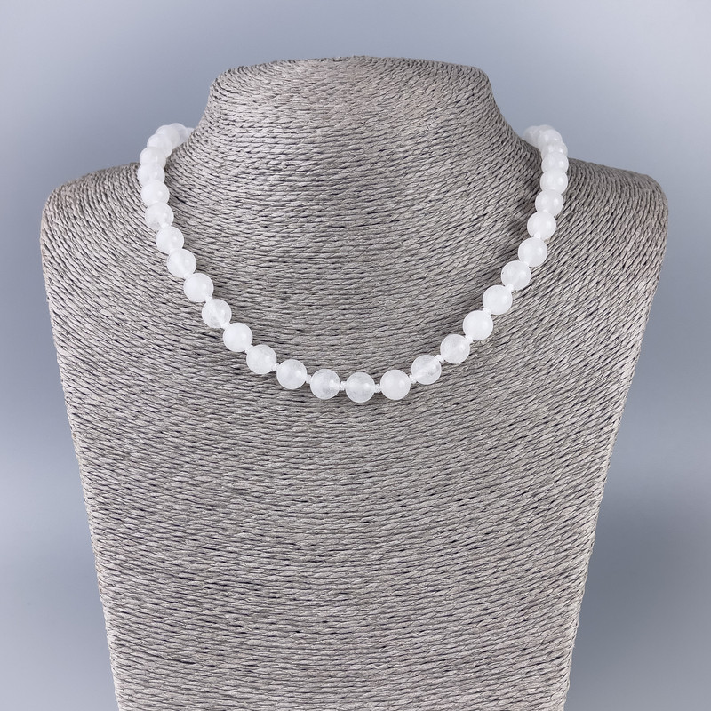 Necklace White Quartz (acrylic imitation) smooth beads, diameter 8.5 mm, length 47 cm
