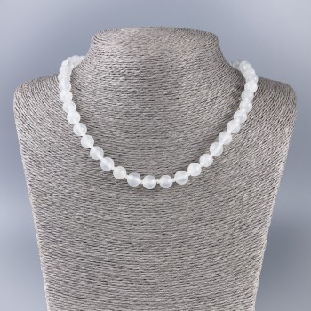 Necklace White Quartz (Acrylic Imitation) Smooth Bead, Diameter 8.5 mm, Length 46 cm