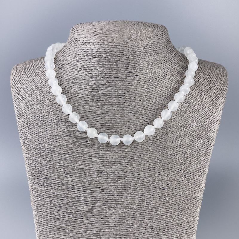 Necklace White Quartz (Acrylic Imitation) Smooth Bead, Diameter 8.5 mm, Length 46 cm