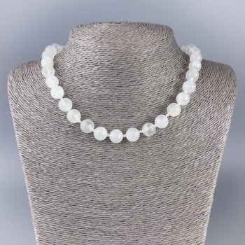 Necklace White Quartz (acrylic imitation) smooth bead, diameter 10.5 mm, length 46 cm