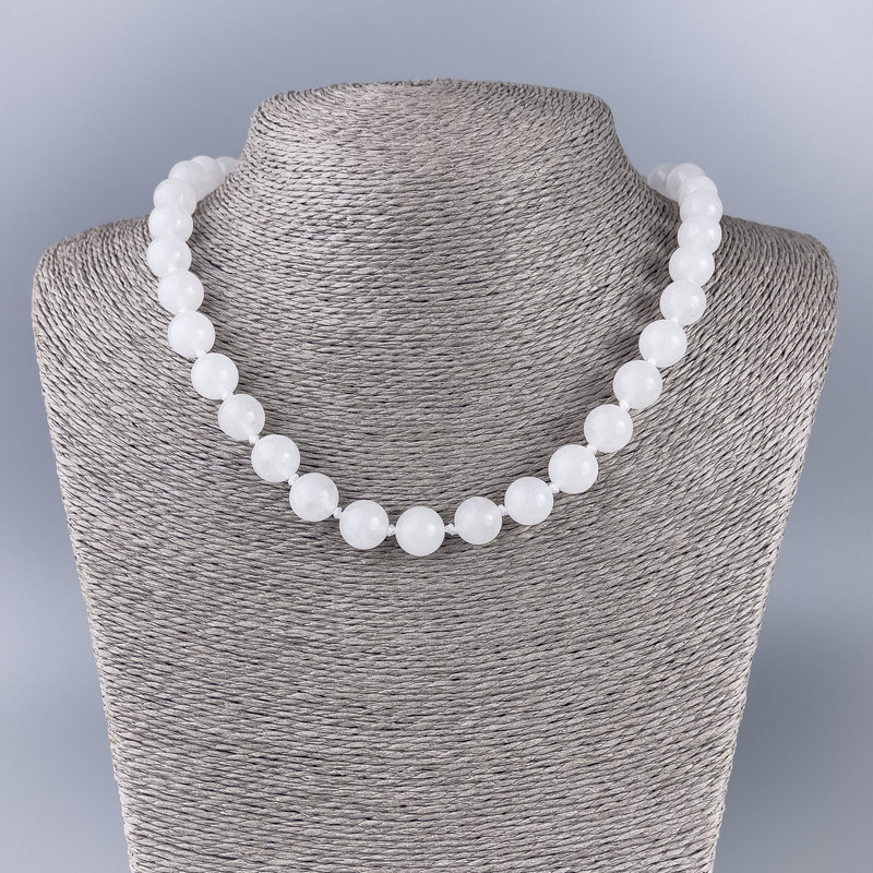 Necklace White Quartz (Acrylic Imitation) Smooth Bead, Diameter 10.5 mm, Length 45 cm