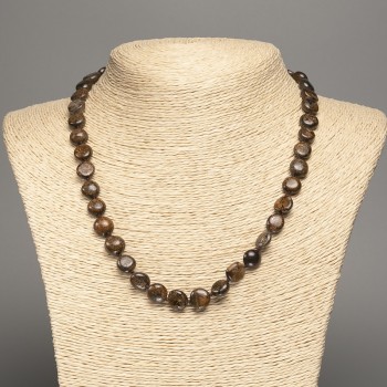Bronzite natural stone faceted bead necklace, diameter 10x10x5 mm, length 48 cm