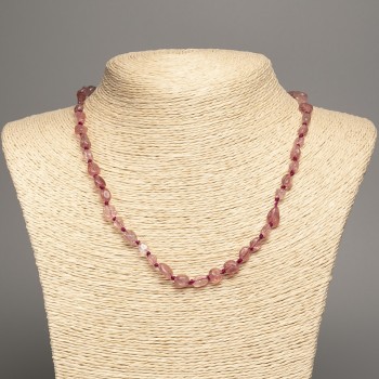 Strawberry Quartz Faceted Necklace, diameter 10x6 mm ±, length 47 cm+