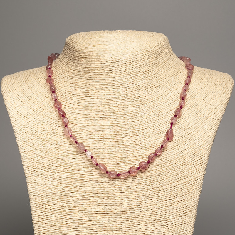 Strawberry Quartz Faceted Necklace, diameter 10x6 mm ±, length 47 cm+