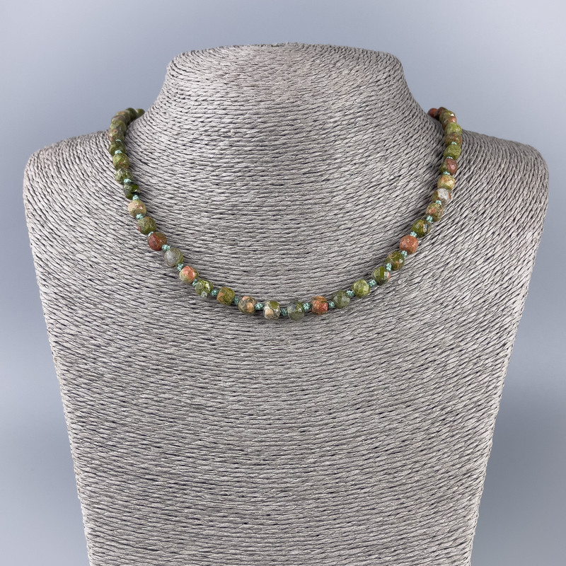 Heliotrope Jasper Necklace, Faceted 50 cm