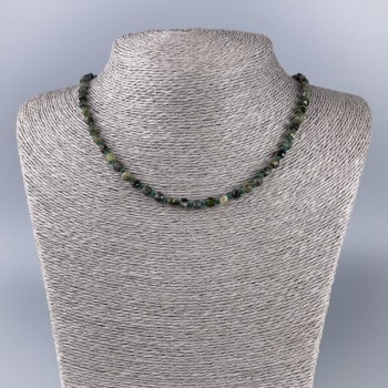 Green tourmaline necklace with natural stone, faceted cubic beads, 4x4 mm diameter, length 51 cm ±