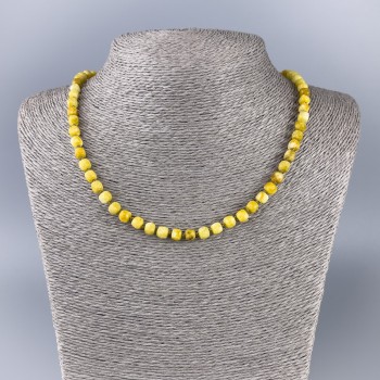 Yellow Jadeite Necklace with Faceted Cube Beads, Natural Stone, Diameter 5.5 x 5 mm, Length 50 cm