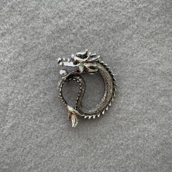 Dragon with Pearl Brooch-Pendant in Silver Metal 40x34 mm +