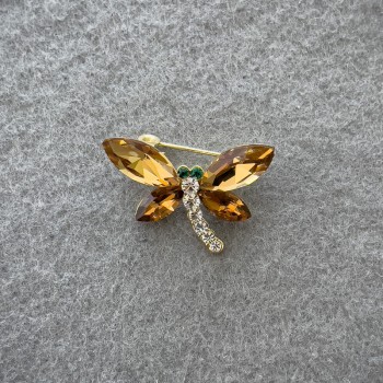 Butterfly Brooch with Yellow and White Crystals, Gold-Tone Metal 20×28 mm+
