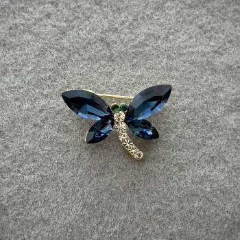 Butterfly Brooch with Blue and White Crystals on Golden Metal 20x28 mm+