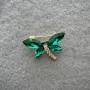 Butterfly Brooch with Green and White Crystals on Gold-Tone Metal 20x28 mm+