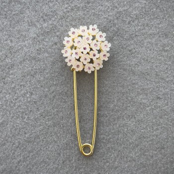 Hydrangea Brooch White with Pink Rhinestones Gold-Tone Metal 78x28mm+