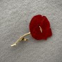 Brooch Red Pearlescent Poppy Gold-Tone Metal 76x46 mm+