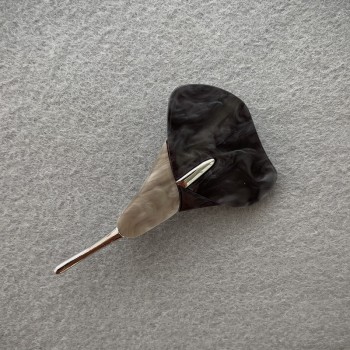 Brooch Calla Lily Flower with Black and Gray Mother-of-Pearl and Silver Metal 76x44 mm+