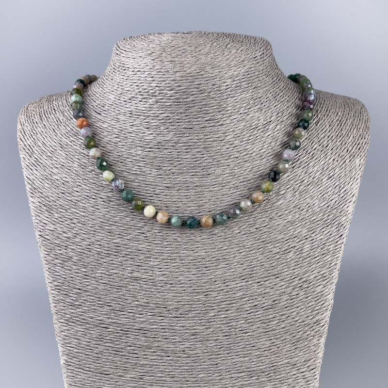 Jasper Necklace, Natural Stone, Faceted Bead, Diameter 6 mm ±, Length 50 cm+