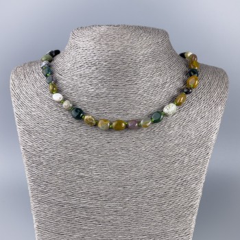 Jasper necklace, natural stone, faceted beads, 9x12 mm diameter, length 50 cm +/-