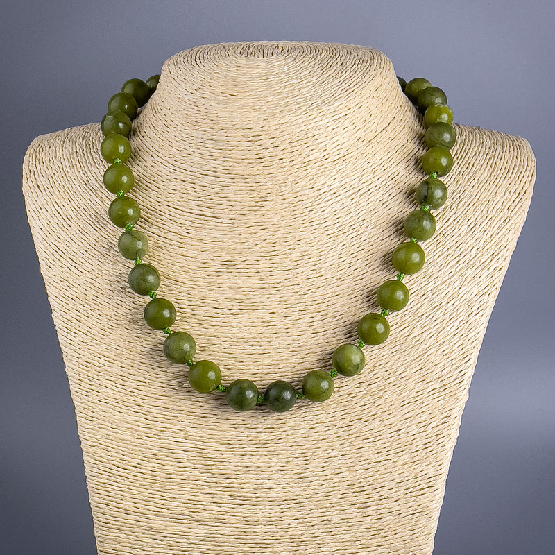 Necklace with Jadeite Imitation (Acrylic) Smooth Beads, 12mm Diameter, 49cm Length