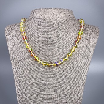 Opal glass necklace 'Yellow Chameleon', smooth beads, 8 mm diameter, length 49 cm