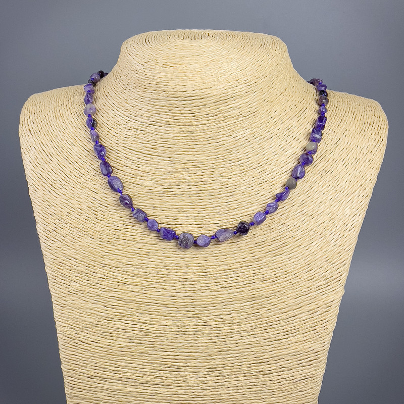 Charoite necklace, natural stone, faceted beads, diameter 5x7mm+-, length 50cm+-
