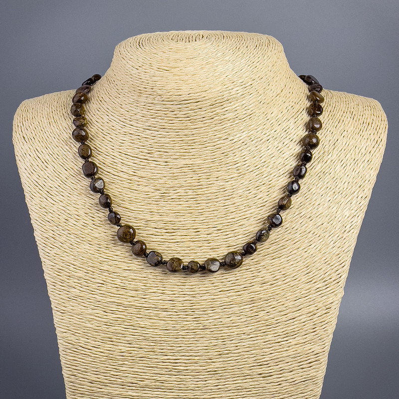 Bronzite Necklace of Natural Stone, Faceted Beads, 6x8 mm Diameter ±, Length 50 cm+
