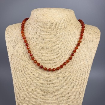 Carnelian Necklace with Natural Stone Faceted Bead, 6 mm Diameter ±, Length 49 cm ±