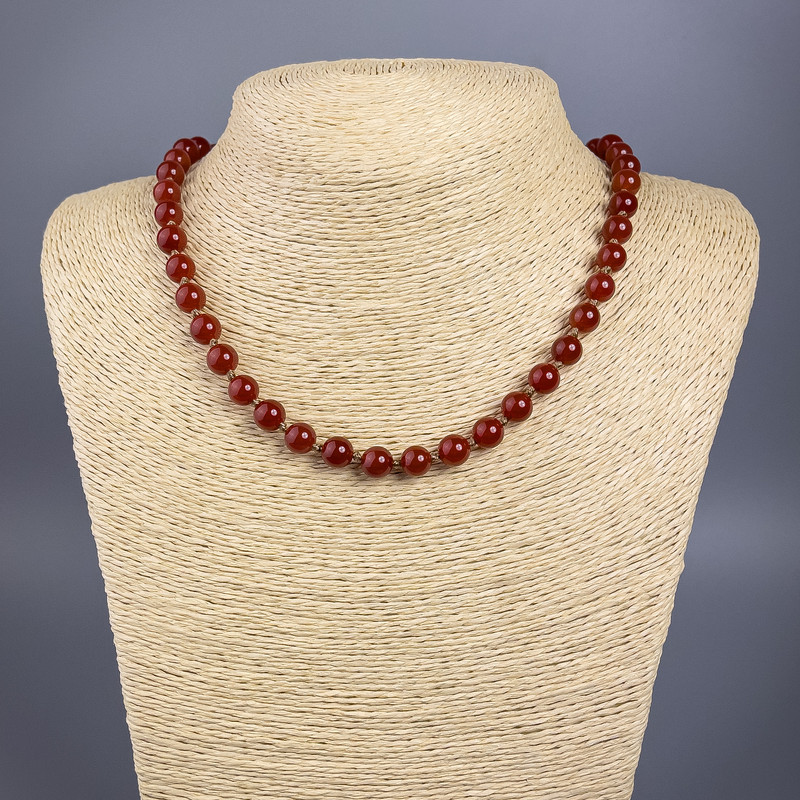 Natural Carnelian Necklace, Smooth Beads, 8 mm Diameter, 45 cm Length with Clasp