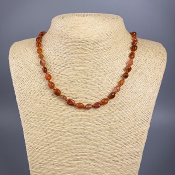 Carnelian Necklace with Natural Stone, Faceted Beads, 6x7 mm, 49 cm Length