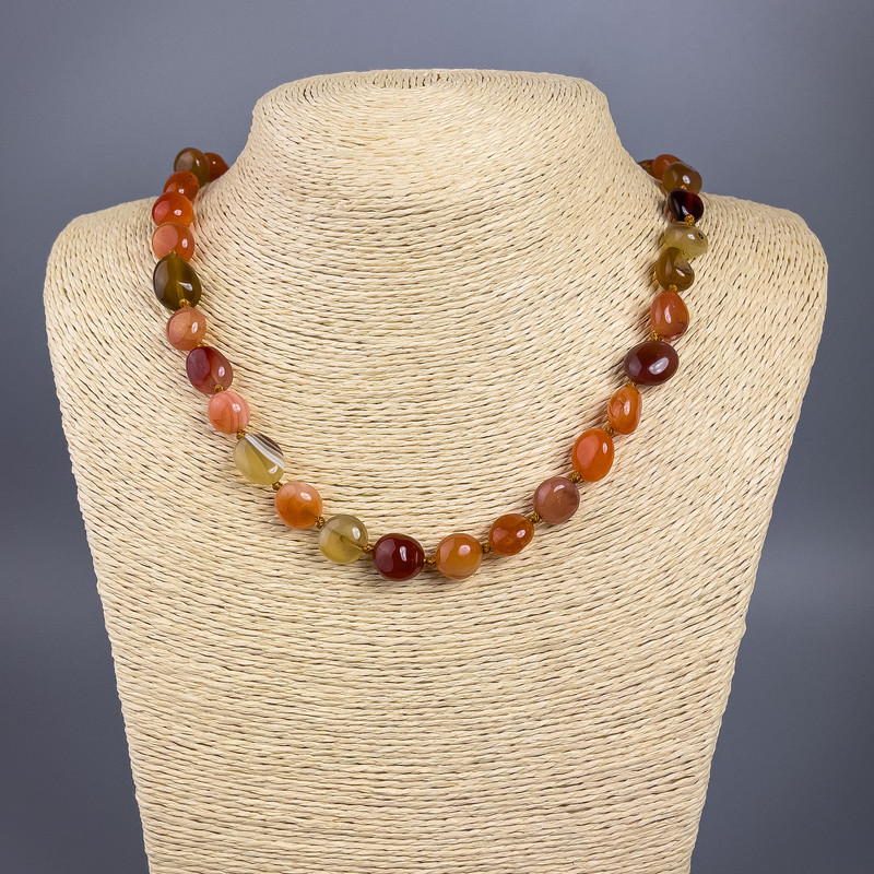 Carnelian necklace, natural stone with faceted beads, 12x14 mm diameter, length 50 cm