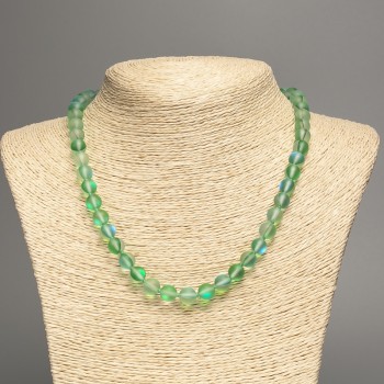 Opal glass bead necklace in green and blue matte chameleon, smooth beads, diameter 8 mm +-, length 49 cm+-