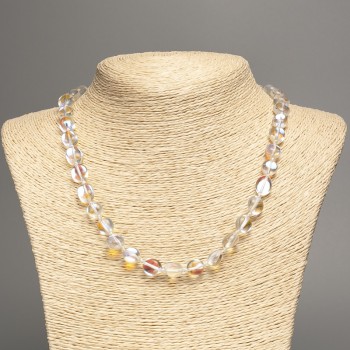 Opal Glass Necklace 'White Chameleon' - faceted beads, diameter 9x11 mm, length 50 cm