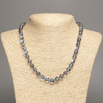 Opal Glass Necklace, Grey Chameleon, Smooth Beads, 8 mm Diameter, 49 cm Length