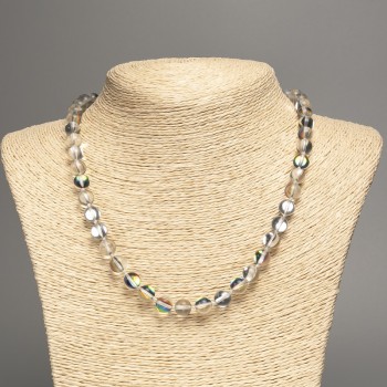 Opal Glass Necklace 'White Chameleon' with smooth beads, 8 mm diameter, 49 cm length