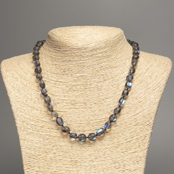 Opal Glass Necklace Gray-Blue Teardrop, 8x10 mm diameter, length 50 cm+