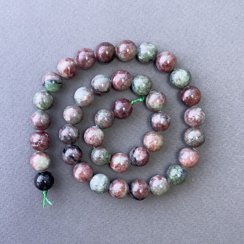 Watermelon Garnet Beads - natural stone, smooth round beads, 10 mm diameter ±, length 39 cm ±