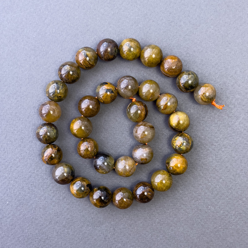 Yellow Pietersite Beads natural stone smooth round bead, diameter 12mm, length 39cm
