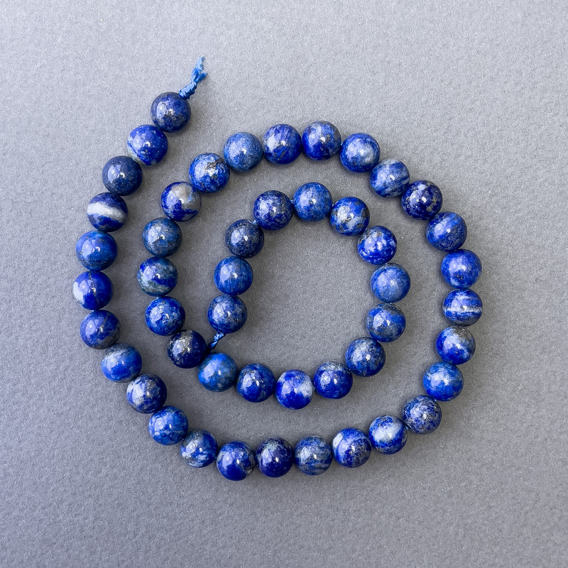 Lapis lazuli beads, natural stone, smooth round beads, 8 mm diameter, 38 cm length