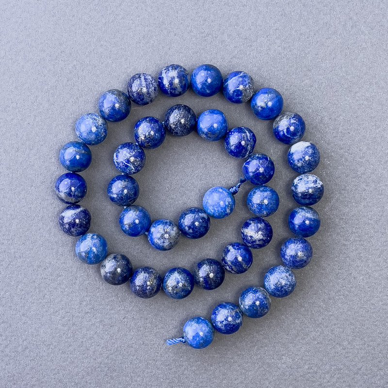 Lapis Lazuli Beads, Natural Stone, Smooth Round Bead, Diameter 10mm ±, Length 38cm ±