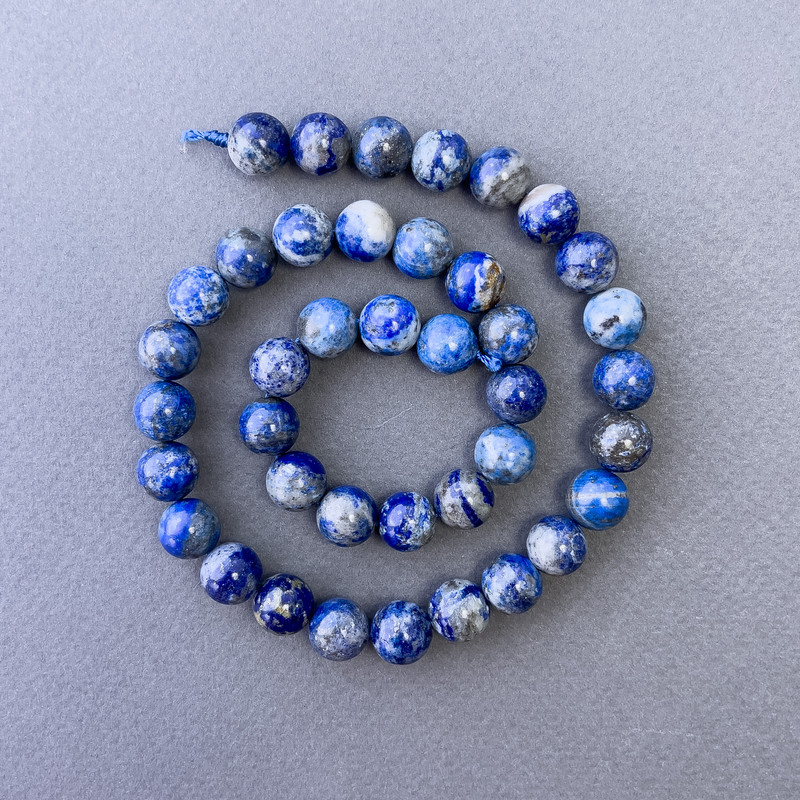 Lapis Lazuli Beads, Natural Stone, Smooth Round Beads, Diameter 10.5 mm, Length 39 cm