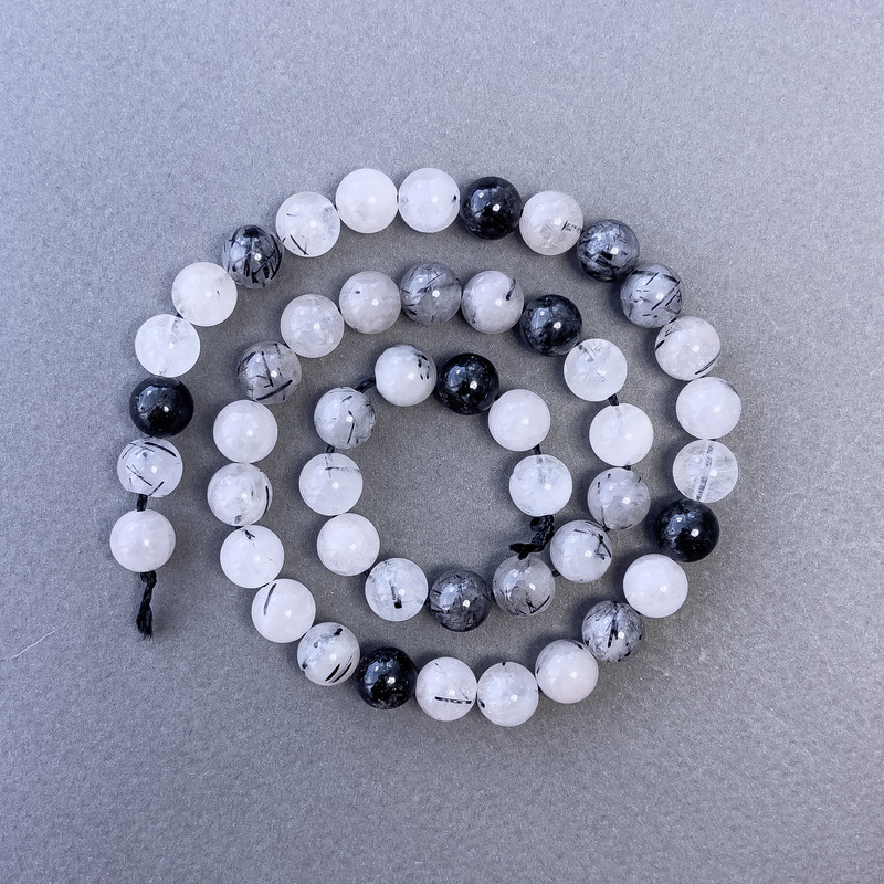 Rutilated Quartz Beads 'Hair' — Natural Stone, Smooth Round Bead, 8.5 mm Diameter, 39 cm Length