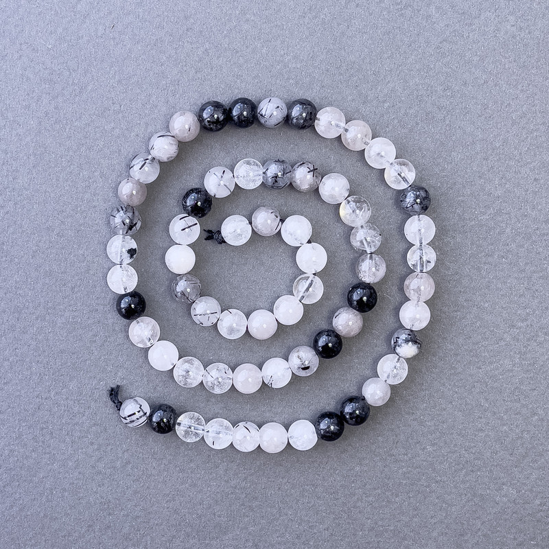 Hairy Rutile Quartz Beads – Natural Stone Smooth Beads, Diameter 6.5 mm, Length 39 cm