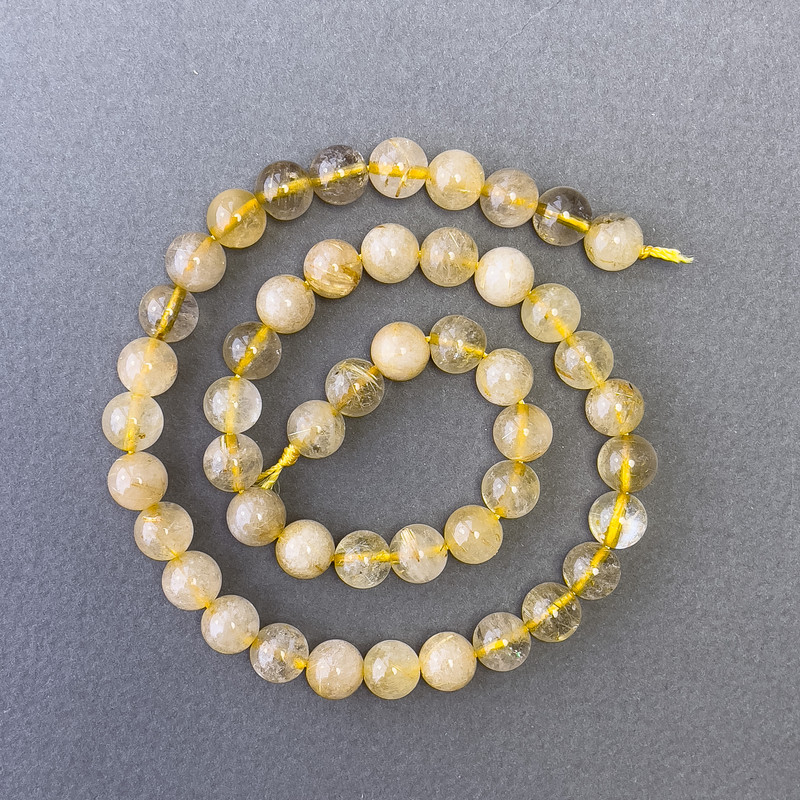 Beads of Hairy Rutilated Quartz, natural stone, smooth round beads, 8 mm diameter ±, 39 cm length ±