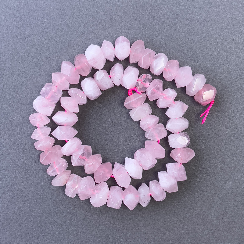 Rose Quartz Beads, Natural Stone, Faceted Rondelle on Thread, Diameter 10x7 mm ±, Length 38 cm ±