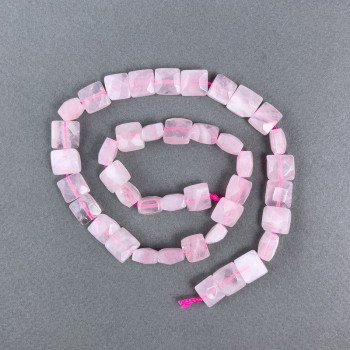 Pink Quartz Beads, Natural Stone, Faceted Rectangular on Thread, Dimensions 9×10×5 mm ±, Length 39 cm ±