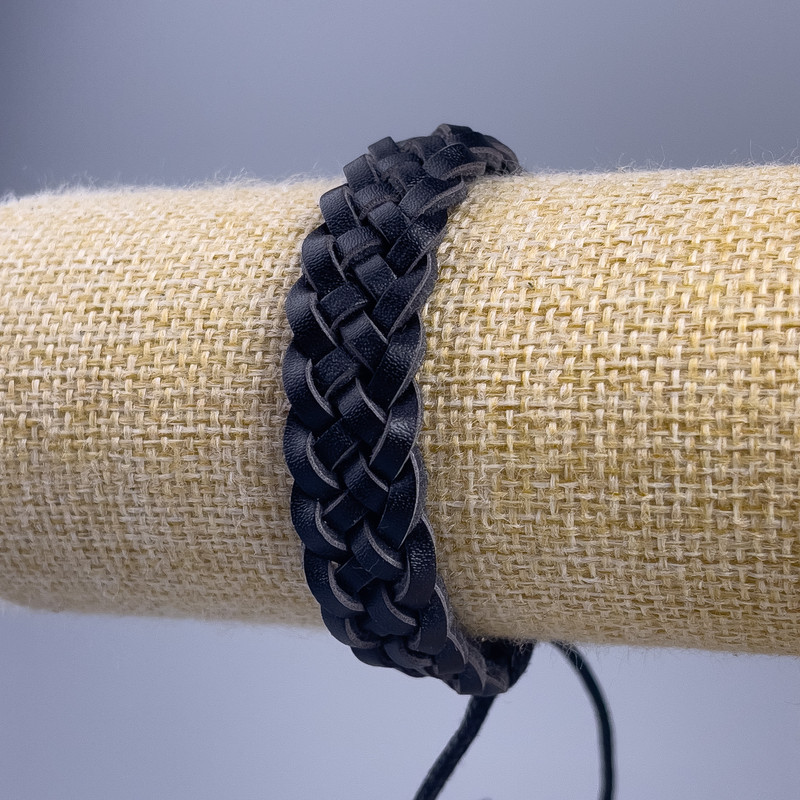 Bracelet, length 18-25 cm, thickness 14 mm, eco-leather, color black, with adjustable clasp