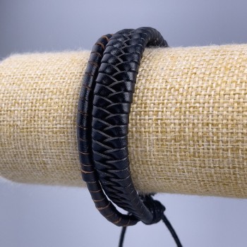 Bracelet, length 18-25 cm, thickness 13 mm, eco leather, black, with adjustable clasp