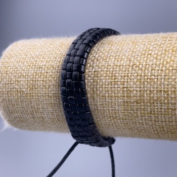 Bracelet, length 18-25 cm, thickness 12 mm, eco-leather, black, with adjustable clasp