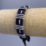 Bracelet, length 18-25 cm, thickness 14 mm, eco-leather, black with white clasp