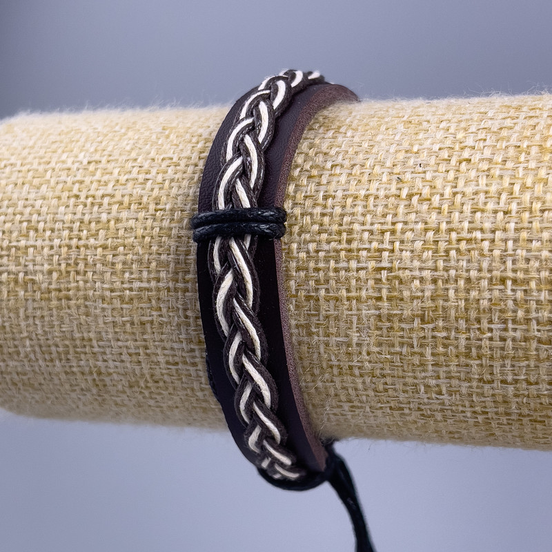Bracelet, length 18-25 cm, thickness 12 mm, eco-leather, brown color, with adjustable pull clasp