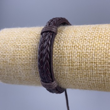 Bracelet, length 18-25 cm, thickness 12 mm, eco-leather, brown color, with adjustable clasp