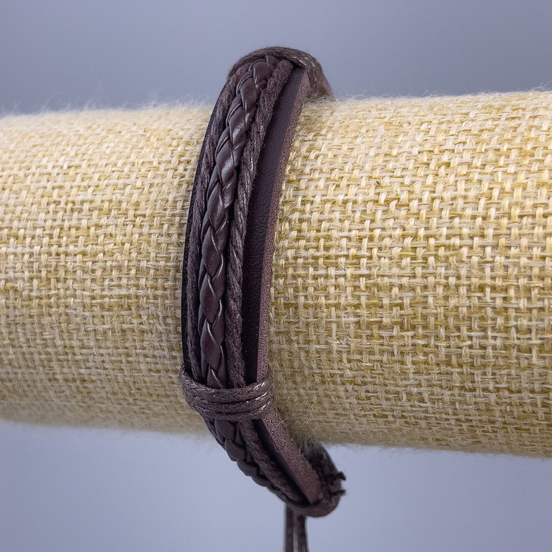 Bracelet, length 18-25 cm, thickness 12 mm, eco-leather, brown color, with adjustable closure